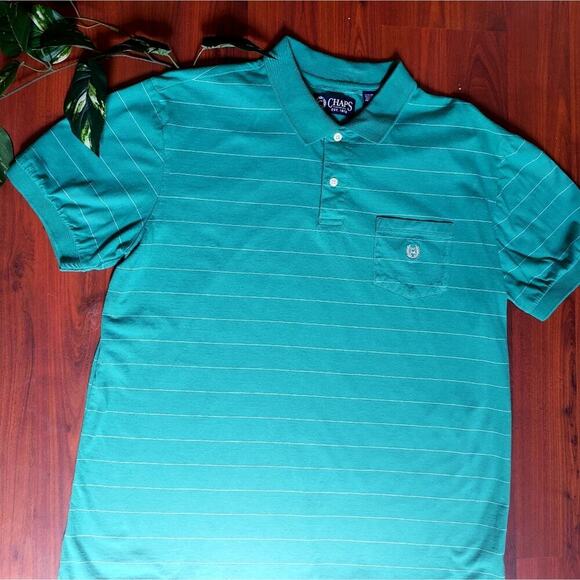 Chaps Green/White Stripe Polo - Picture 1 of 6